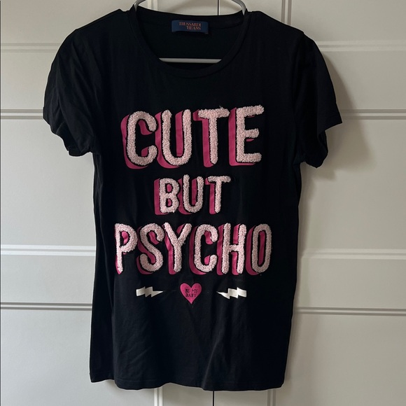 Trussardi Tops - Trussardi Black Tee with Pink and White Graphic